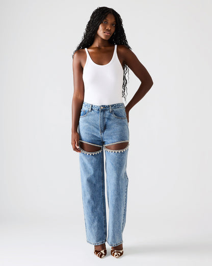 Steve Madden TAYLOR Jean Rhinestone Women's Cutout Jeans