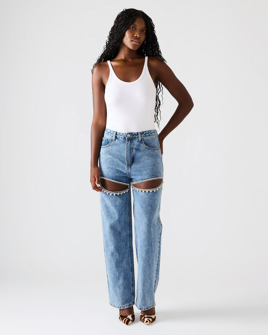 Steve Madden TAYLOR Jean Rhinestone Women's Cutout Jeans
