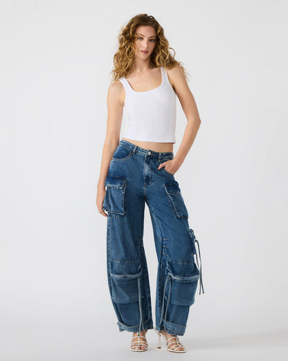 Steve Madden DUO Medium Denim Women's Utility Cargo Pants
