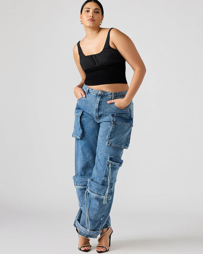 Steve Madden DUO Medium Denim Women's Utility Cargo Pants