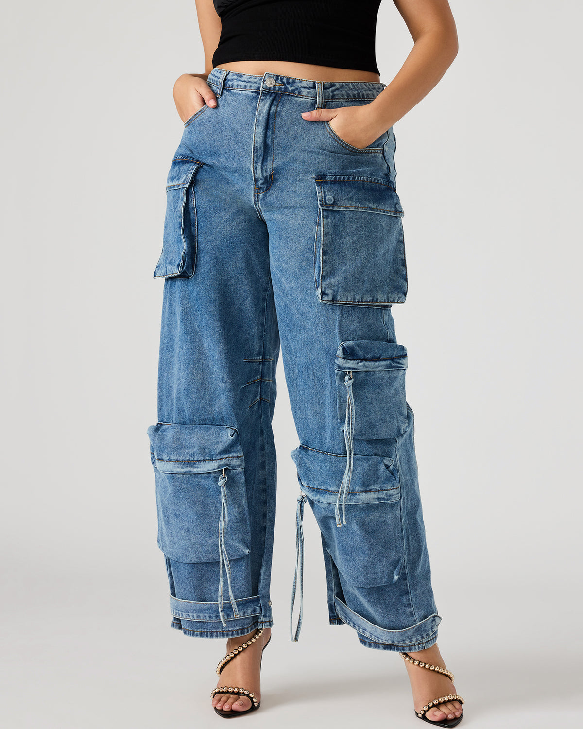 Steve Madden DUO Medium Denim Women's Utility Cargo Pants