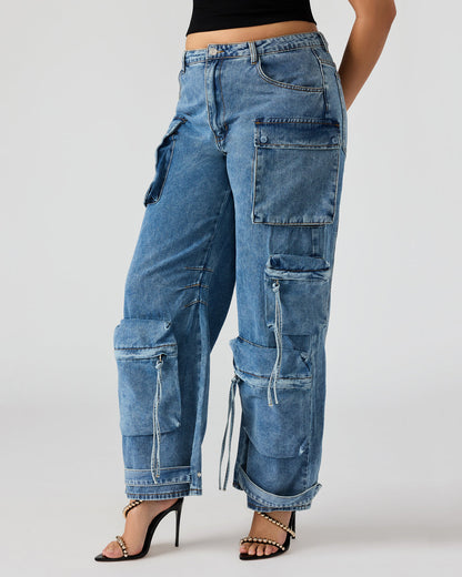 Steve Madden DUO Medium Denim Women's Utility Cargo Pants
