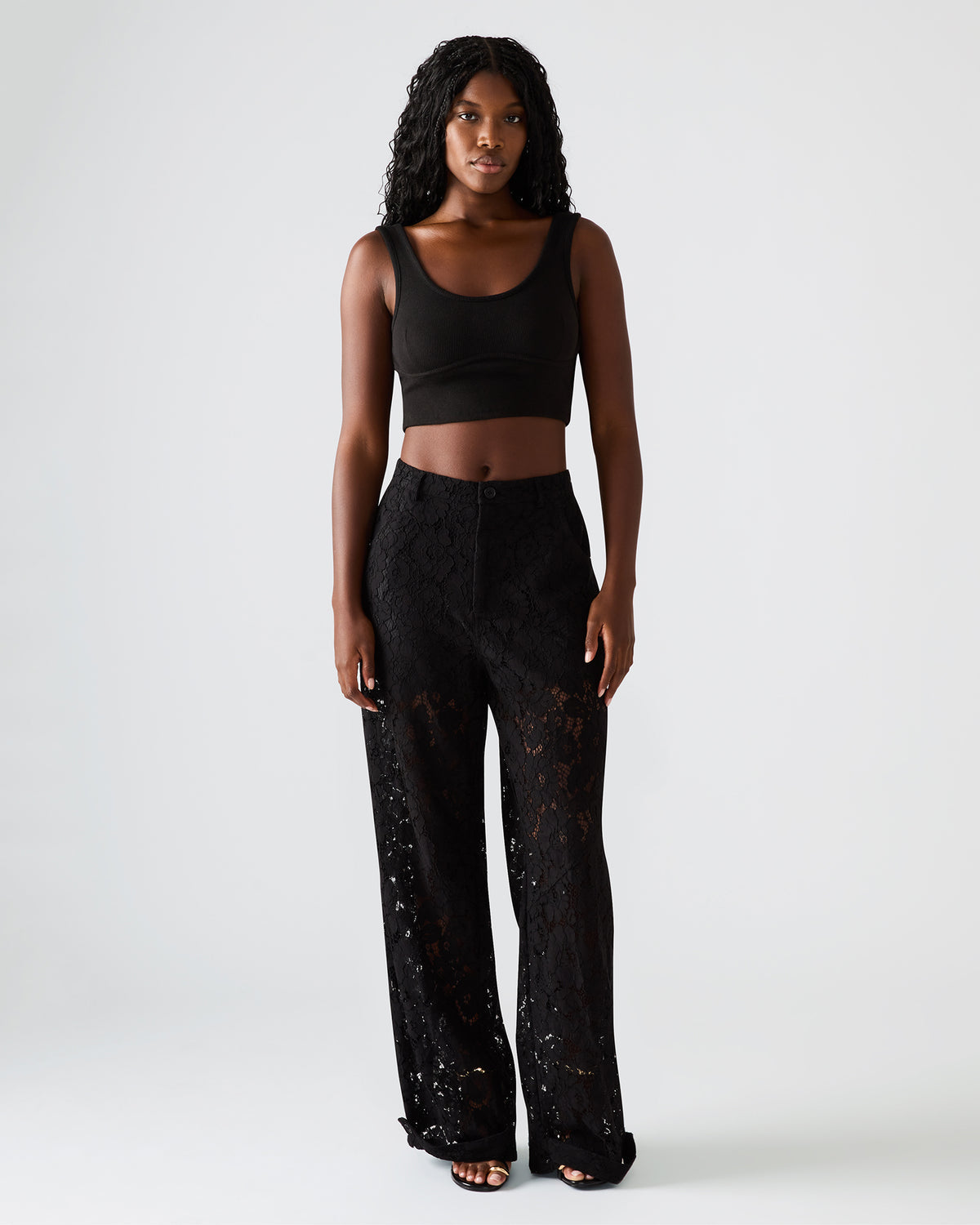 Steve Madden TRE Lace Black Mesh Barrel Low-Rise Women's Pant