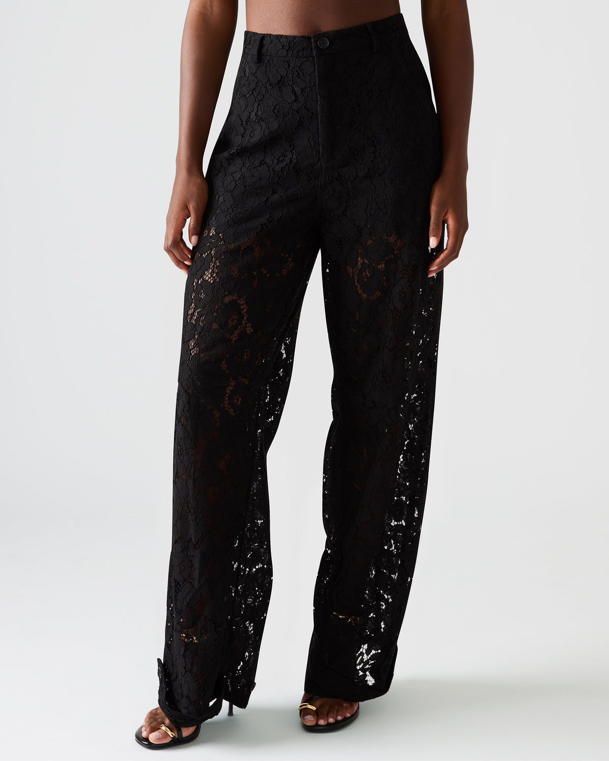 Steve Madden TRE Lace Black Mesh Barrel Low-Rise Women's Pant