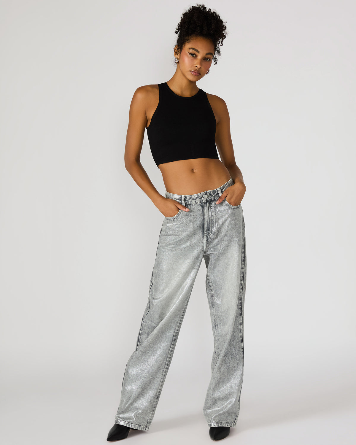 Steve Madden ZO Silver Straight-Leg Metallic Women's Jeans