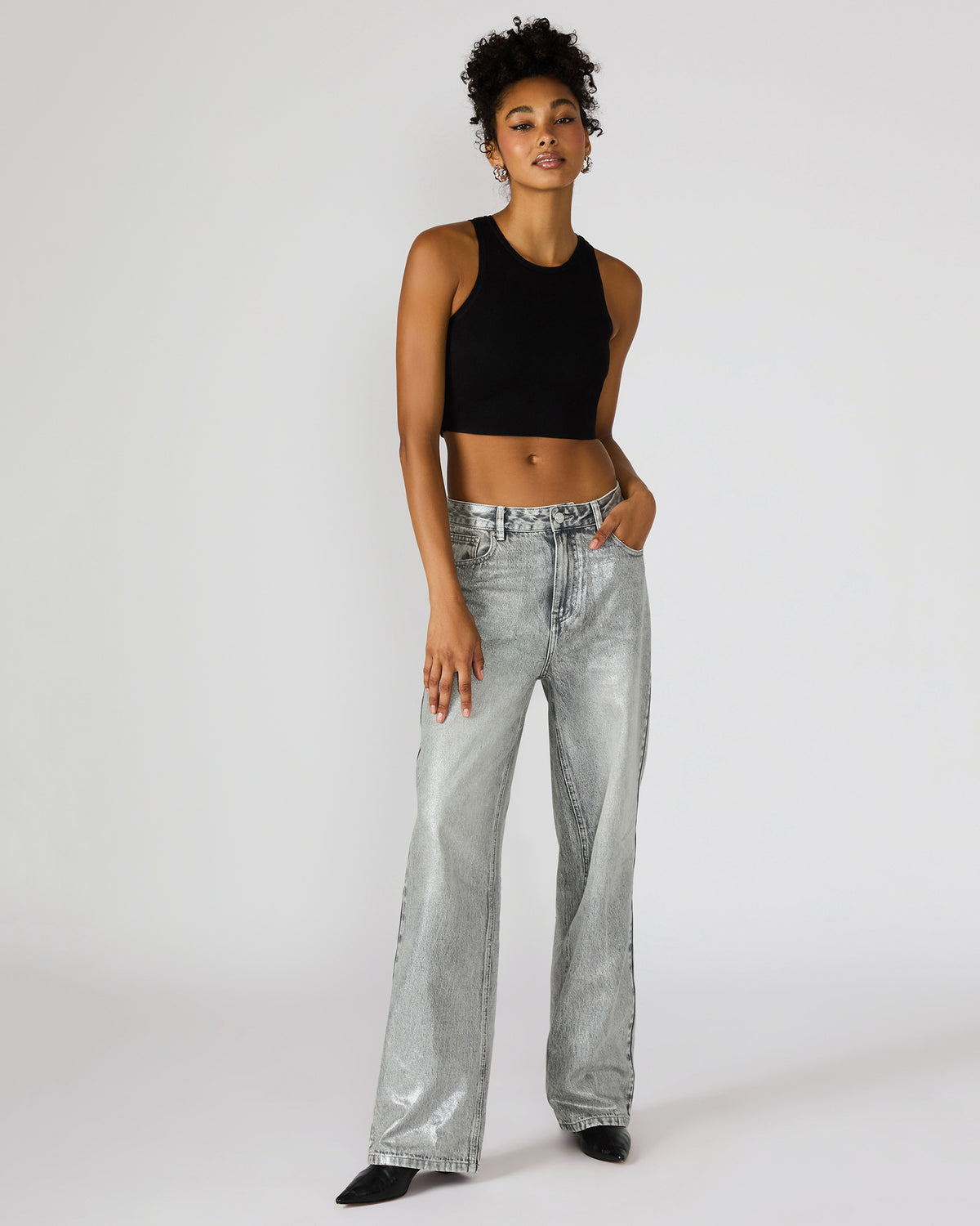 Steve Madden ZO Silver Straight-Leg Metallic Women's Jeans