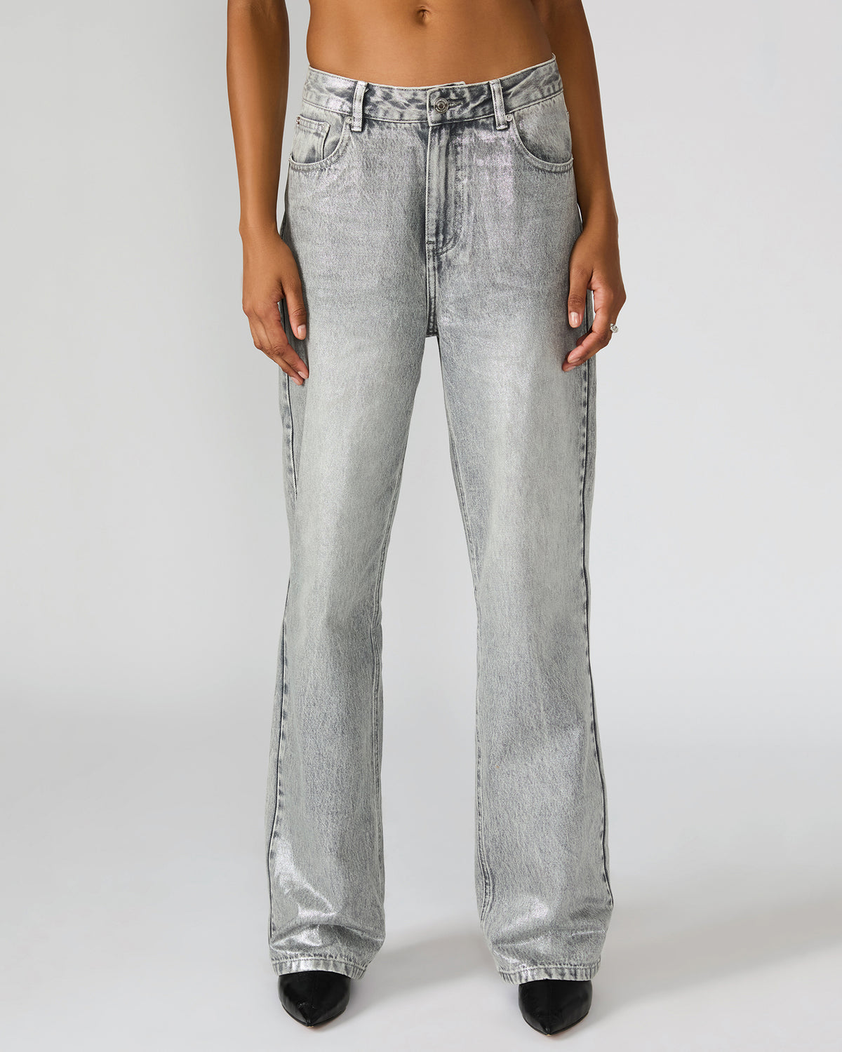 Steve Madden ZO Silver Straight-Leg Metallic Women's Jeans