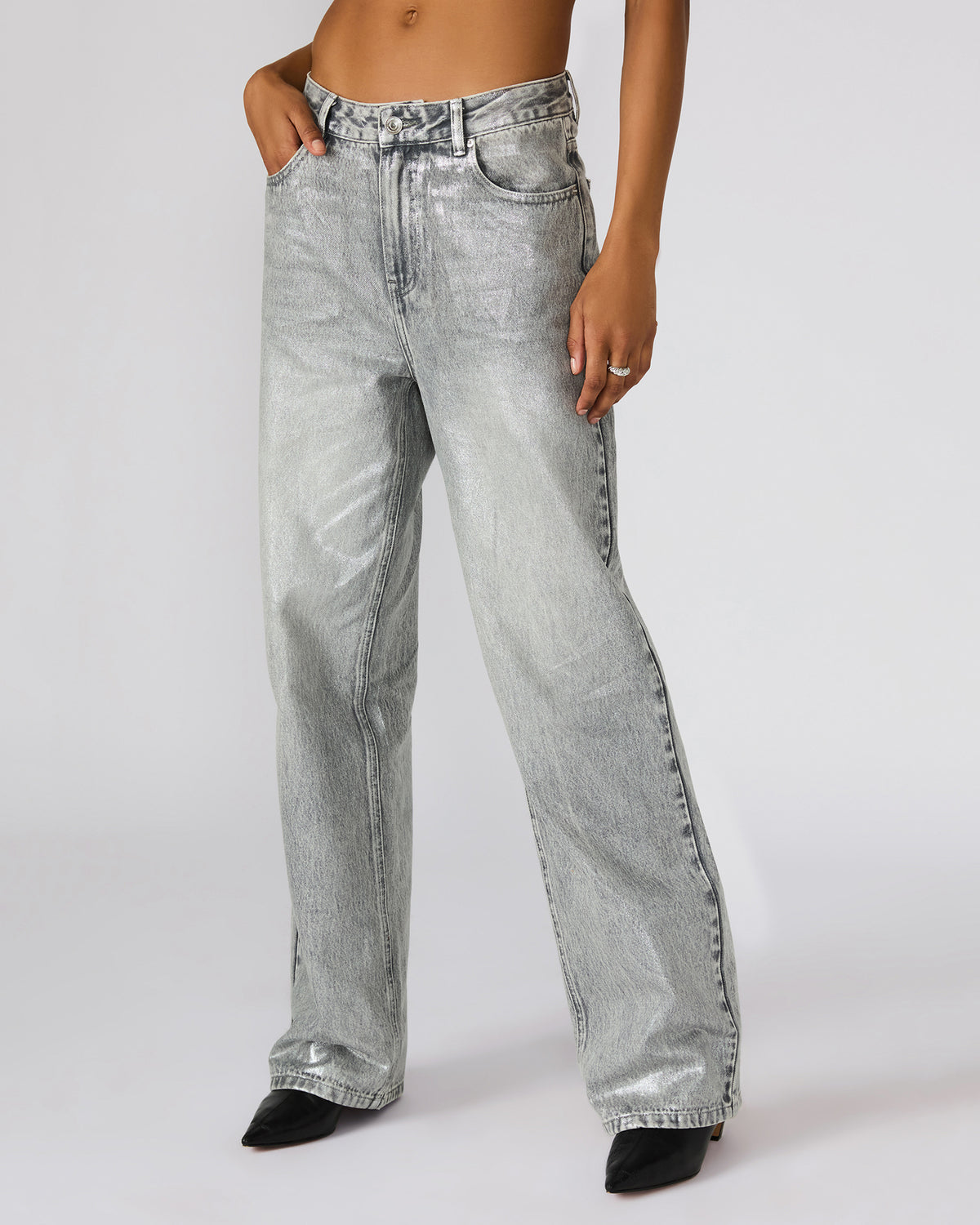 Steve Madden ZO Silver Straight-Leg Metallic Women's Jeans