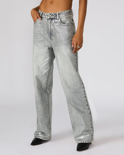 Steve Madden ZO Silver Straight-Leg Metallic Women's Jeans