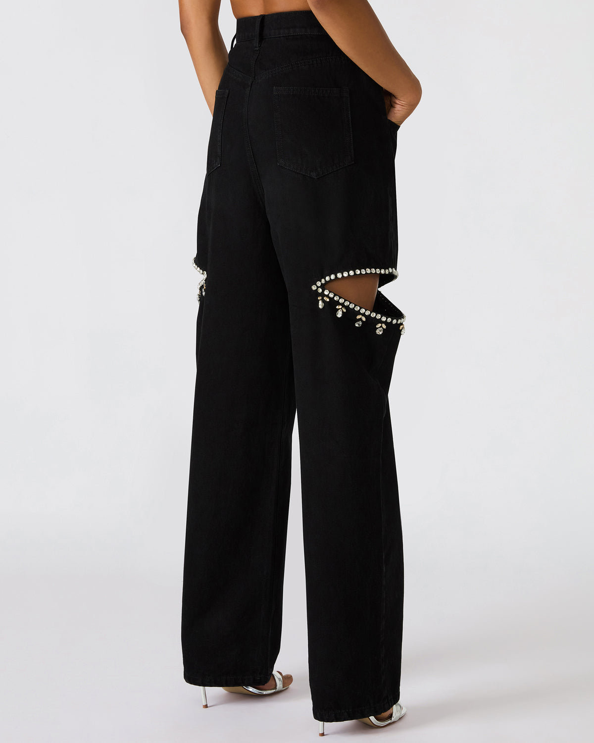 Steve Madden AYLA Black Straight-Leg Rhinestone Embellished Slit Women's Jean