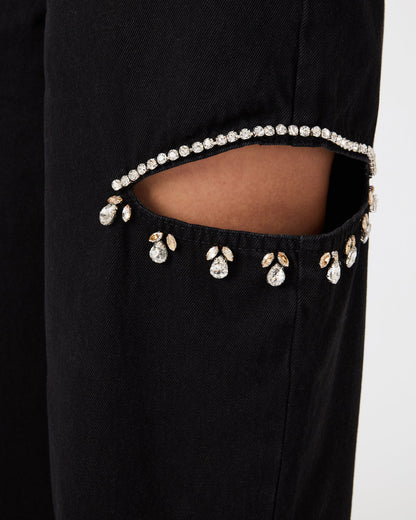 Steve Madden AYLA Black Straight-Leg Rhinestone Embellished Slit Women's Jean