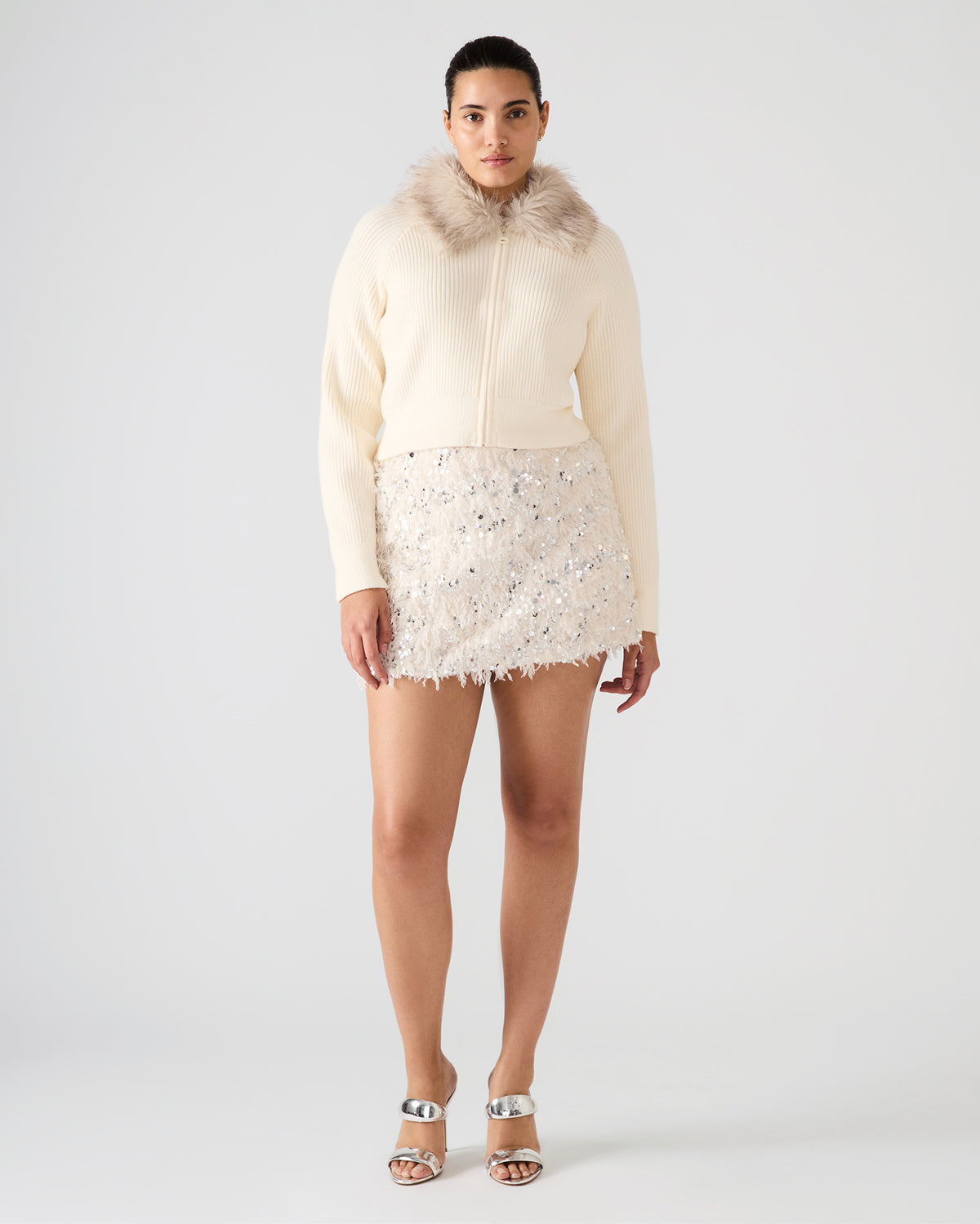 Steve Madden CINDI Ivory Feather Embellished Women's Skirt