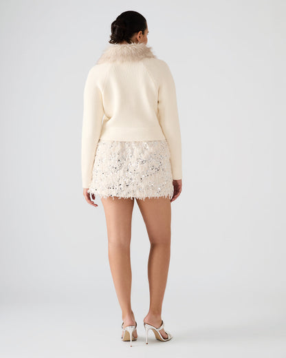 Steve Madden CINDI Ivory Feather Embellished Women's Skirt