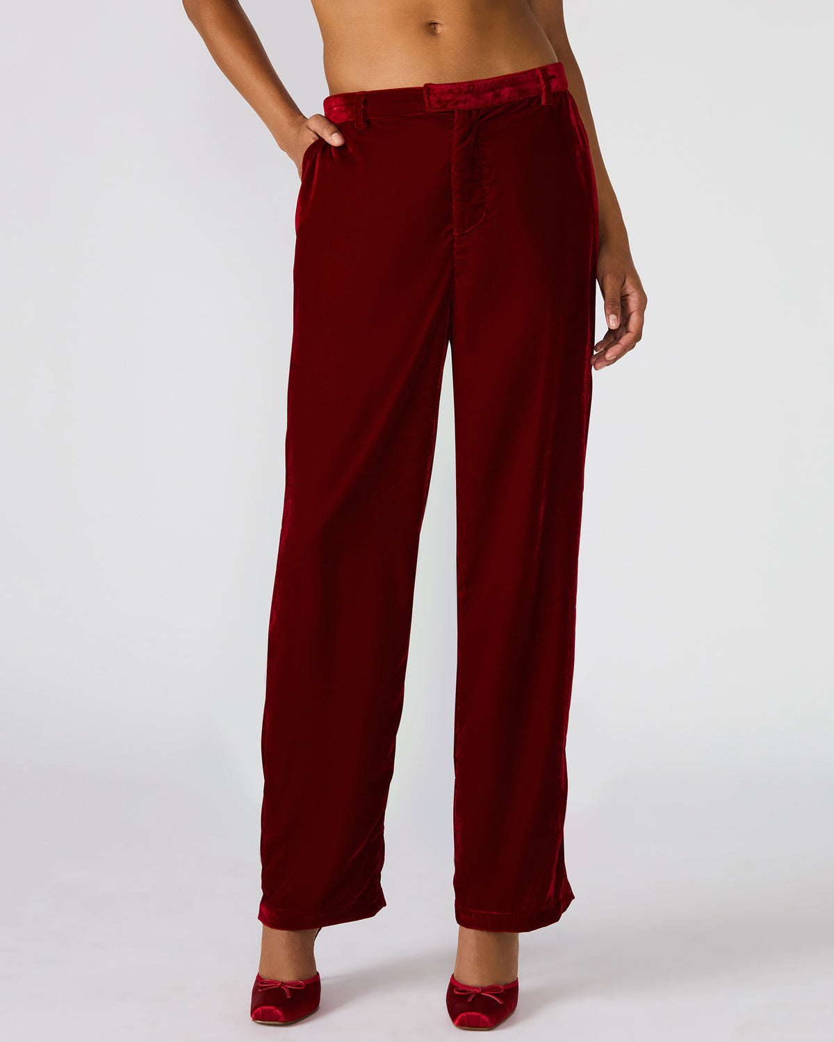 Steve Madden TONIA Red Velvet Wide-Leg Trouser Women's Pants