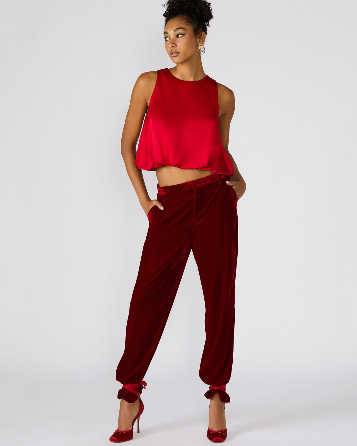 Steve Madden TONIA Red Velvet Wide-Leg Trouser Women's Pants