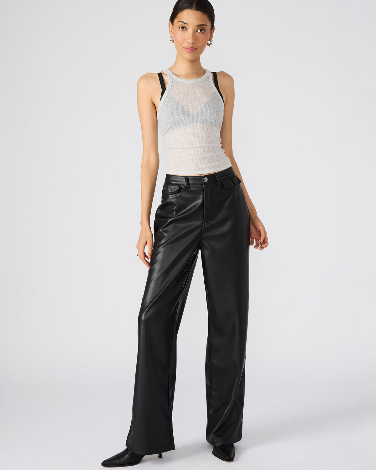 Steve Madden GERALDINE Black Faux Leather Straight-Leg Women's Pants