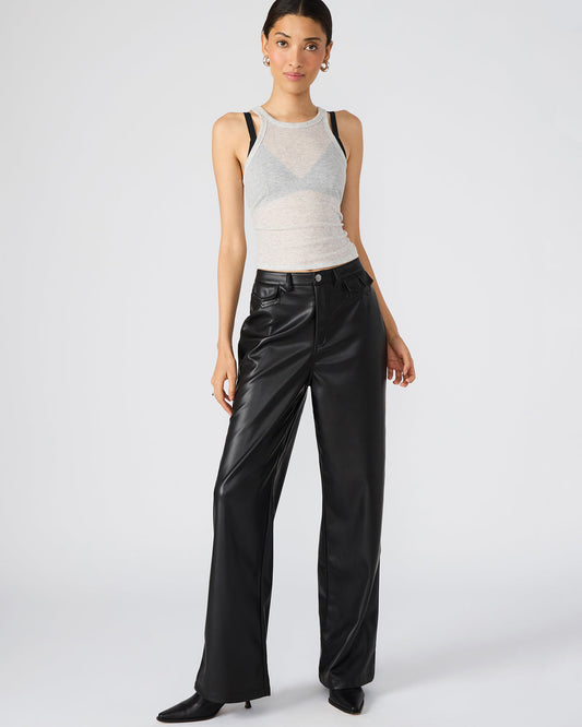 Steve Madden GERALDINE Black Faux Leather Straight-Leg Women's Pants