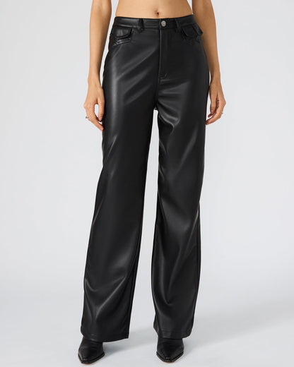 Steve Madden GERALDINE Black Faux Leather Straight-Leg Women's Pants