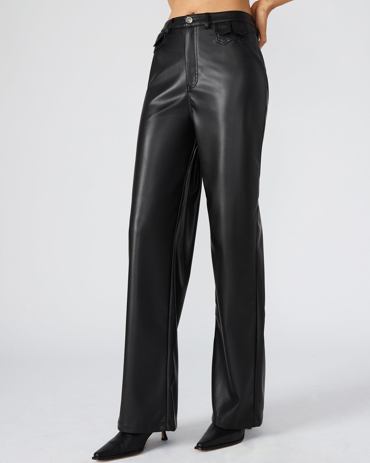 Steve Madden GERALDINE Black Faux Leather Straight-Leg Women's Pants