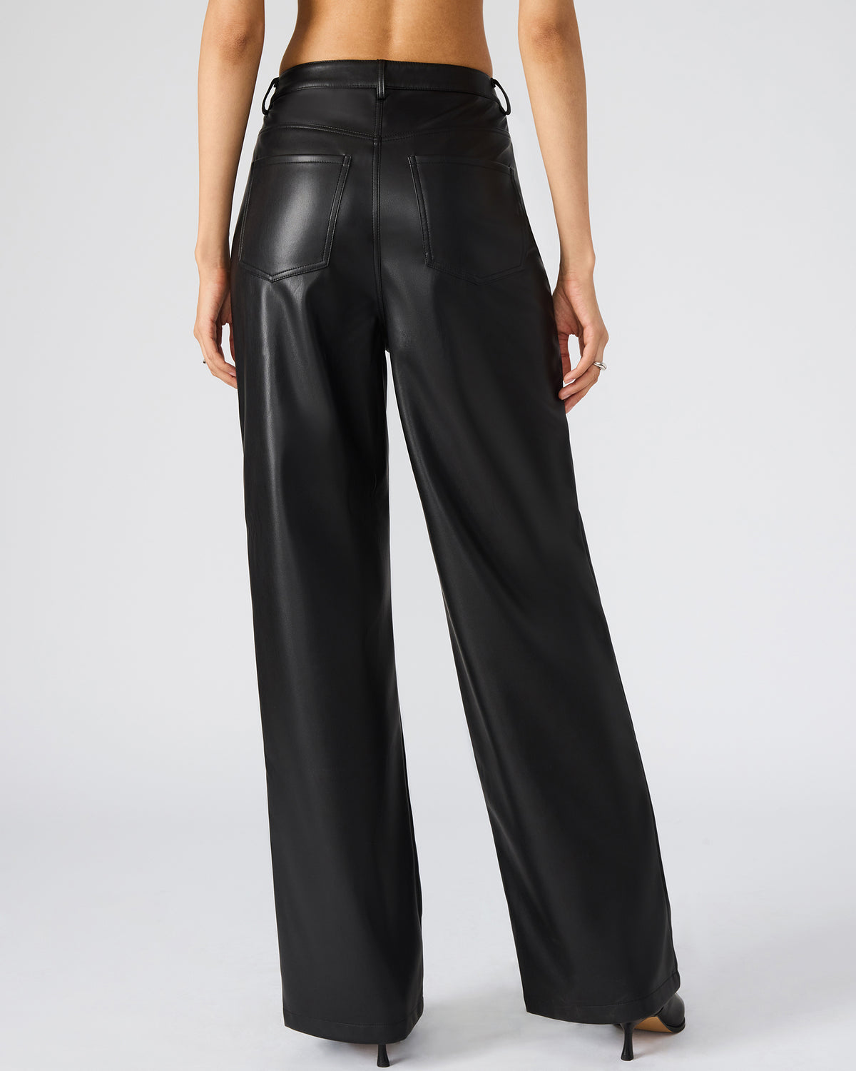 Steve Madden GERALDINE Black Faux Leather Straight-Leg Women's Pants