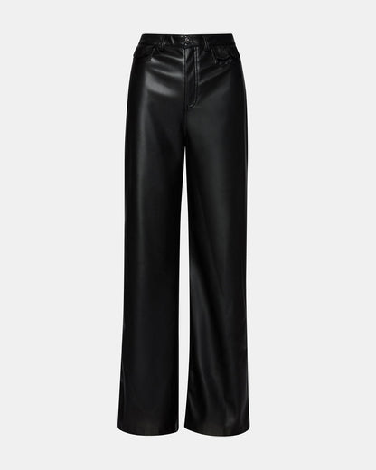 Steve Madden GERALDINE Black Faux Leather Straight-Leg Women's Pants