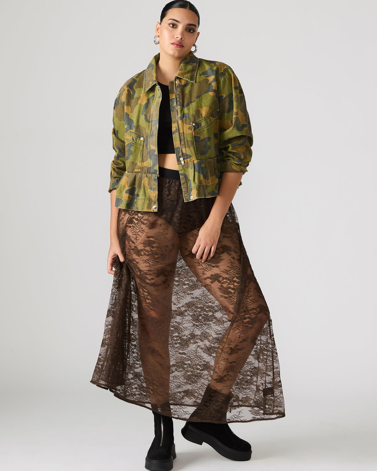 Steve Madden GISELA Dark Espresso Lace Mesh Maxi Women's Skirt