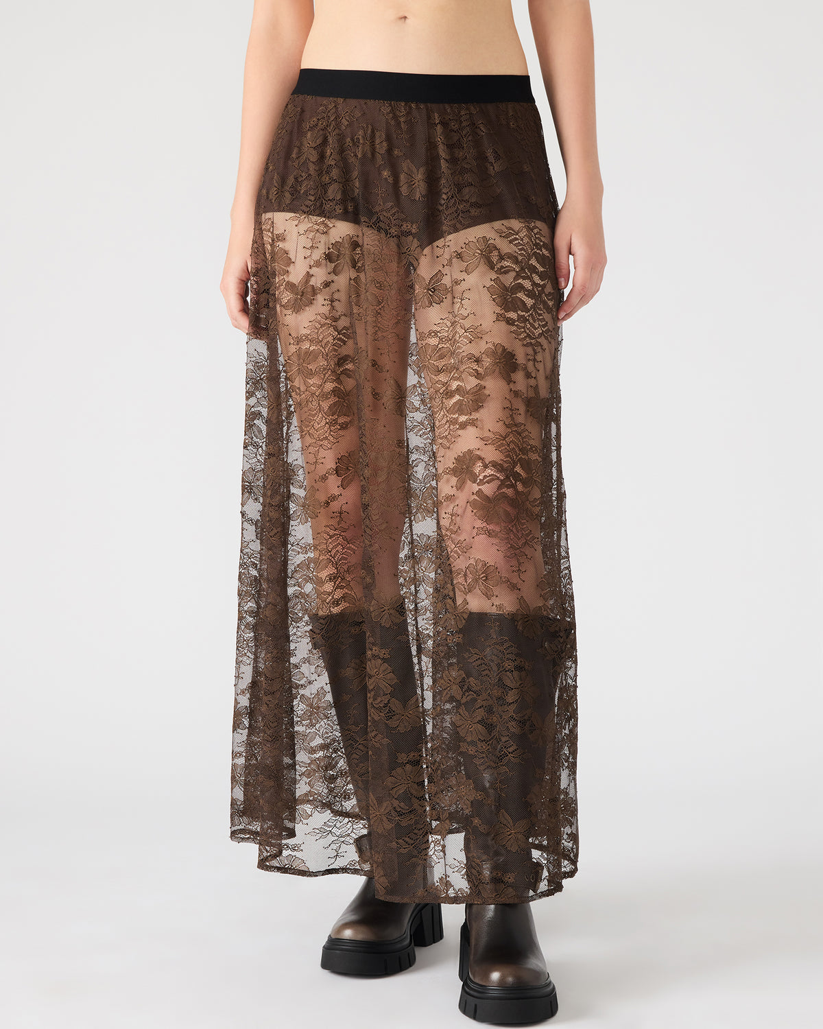 Steve Madden GISELA Dark Espresso Lace Mesh Maxi Women's Skirt