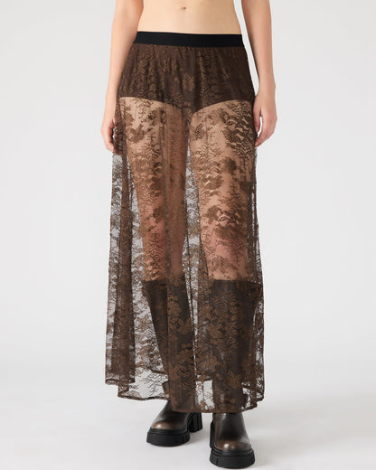 Steve Madden GISELA Dark Espresso Lace Mesh Maxi Women's Skirt