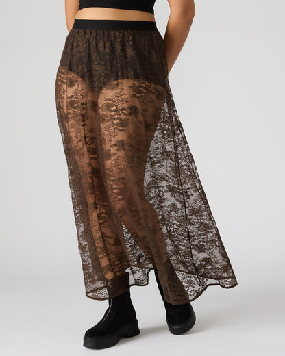 Steve Madden GISELA Dark Espresso Lace Mesh Maxi Women's Skirt