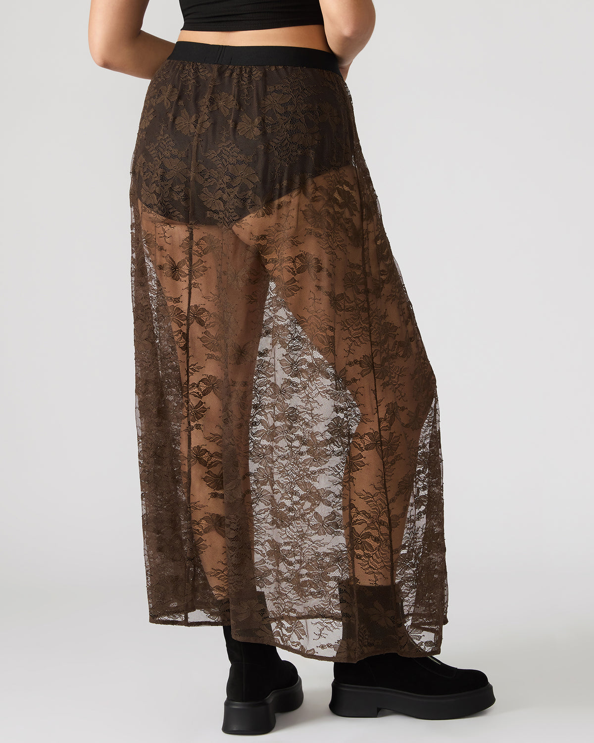 Steve Madden GISELA Dark Espresso Lace Mesh Maxi Women's Skirt