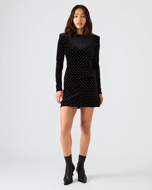 Steve Madden CINDI Black Studded Velvet Rhinestone Embellished Women's Skirt