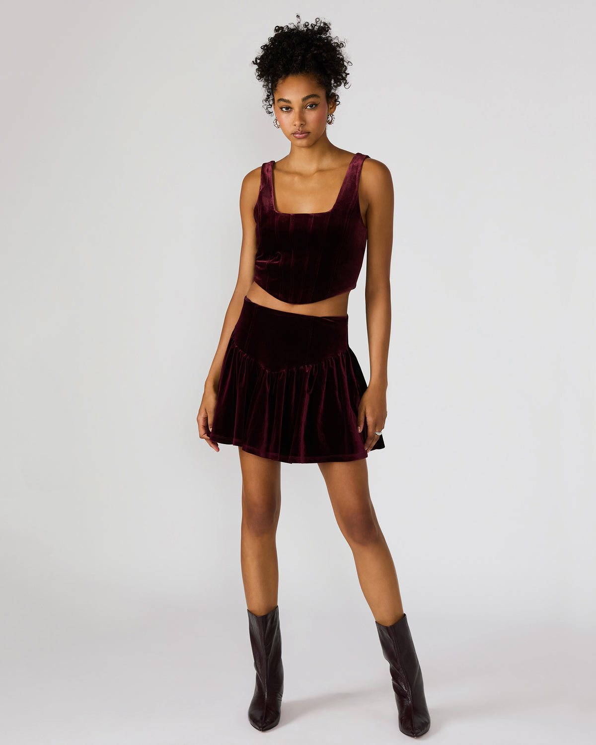 Steve Madden JAYLA Wine Flowy Velvet Women's Mini Skirt