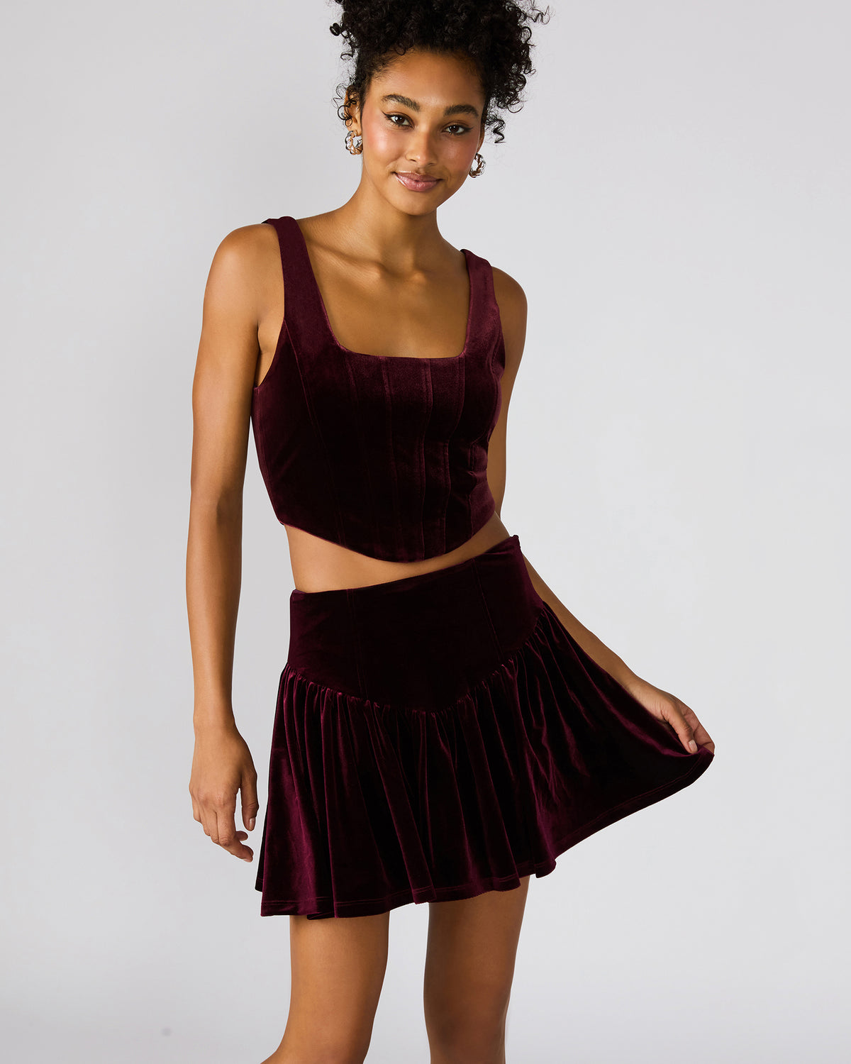 Steve Madden JAYLA Wine Flowy Velvet Women's Mini Skirt