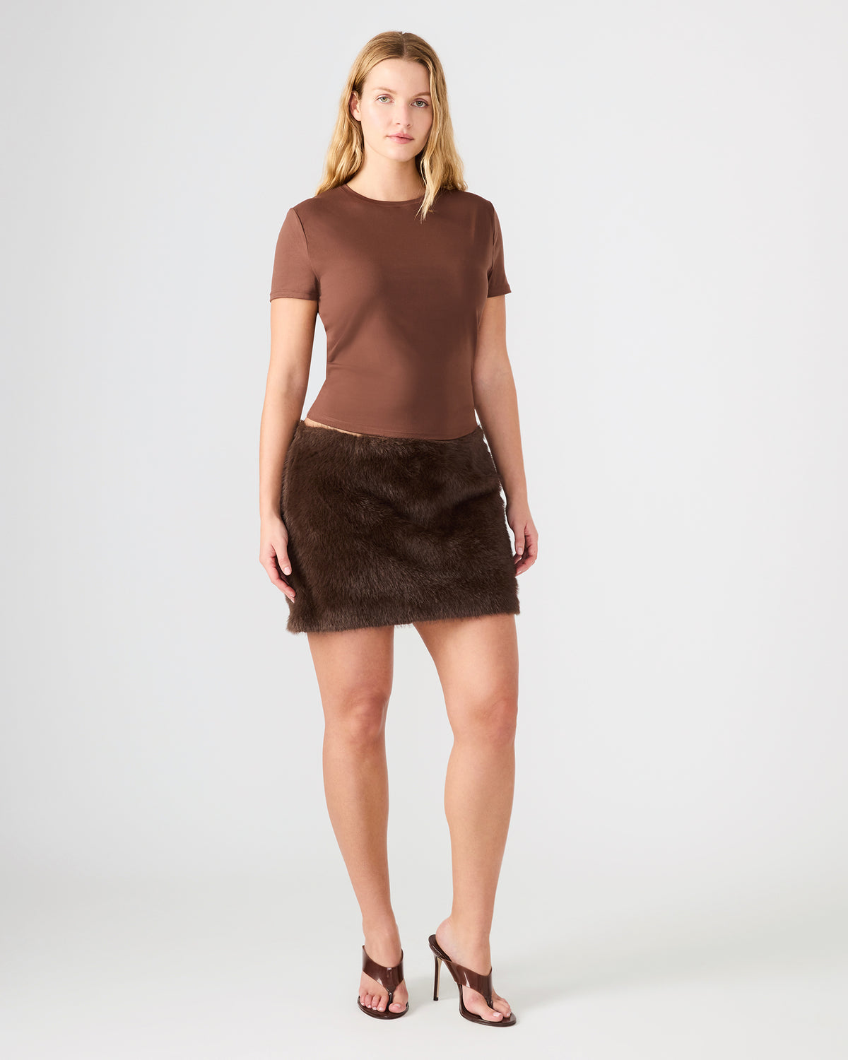 Steve Madden AVIVA Dark Espresso Faux Fur Mini Women's Skirt