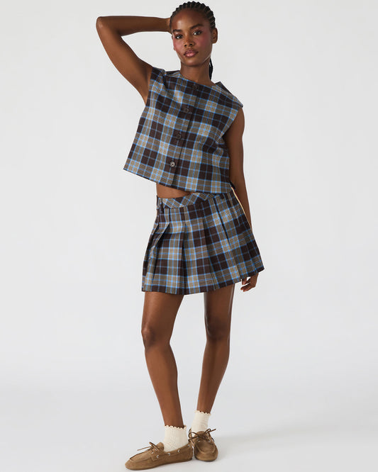 Steve Madden MARGO Brown Plaid Pleated Women's Mini Skirt