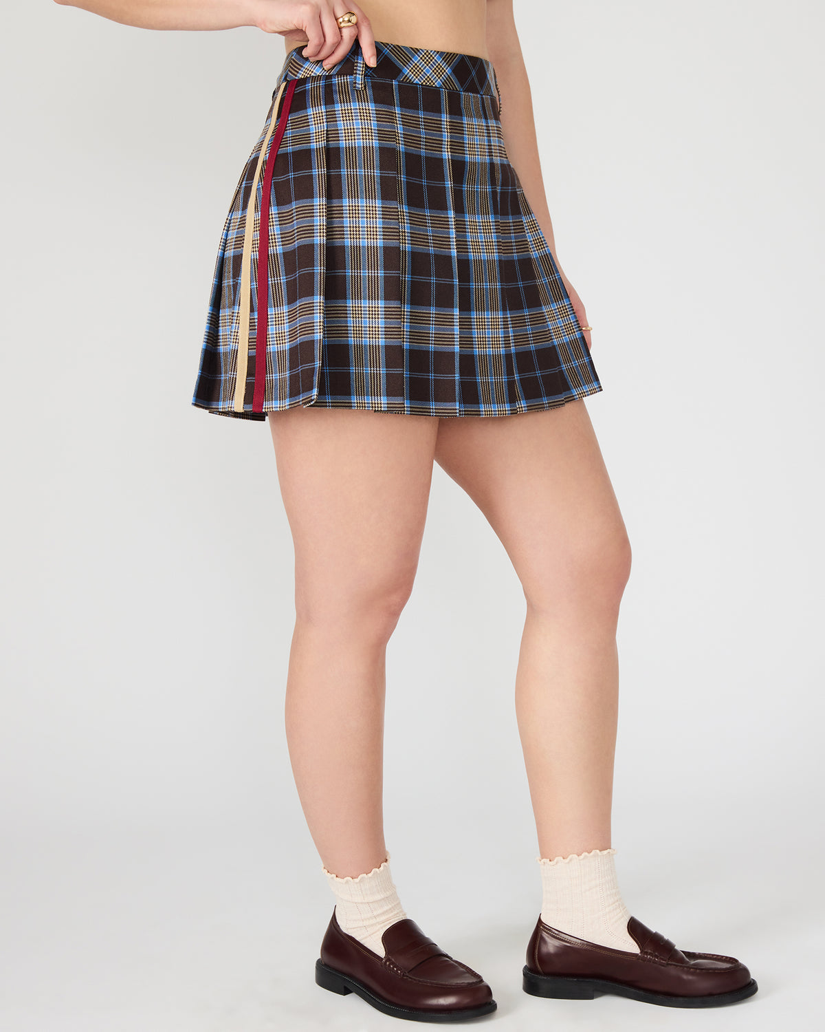 Steve Madden MARGO Brown Plaid Pleated Women's Mini Skirt