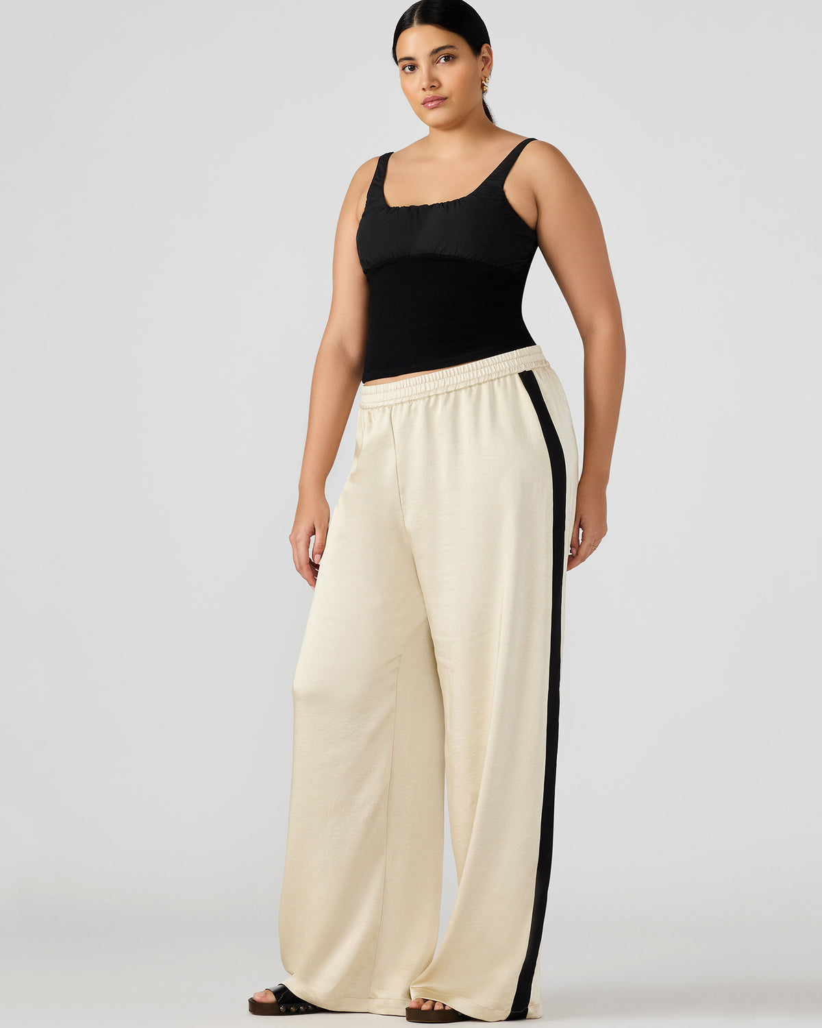 Steve Madden MOXIE Cream Pull-On Contrast Panel Straight Leg Women's Pant
