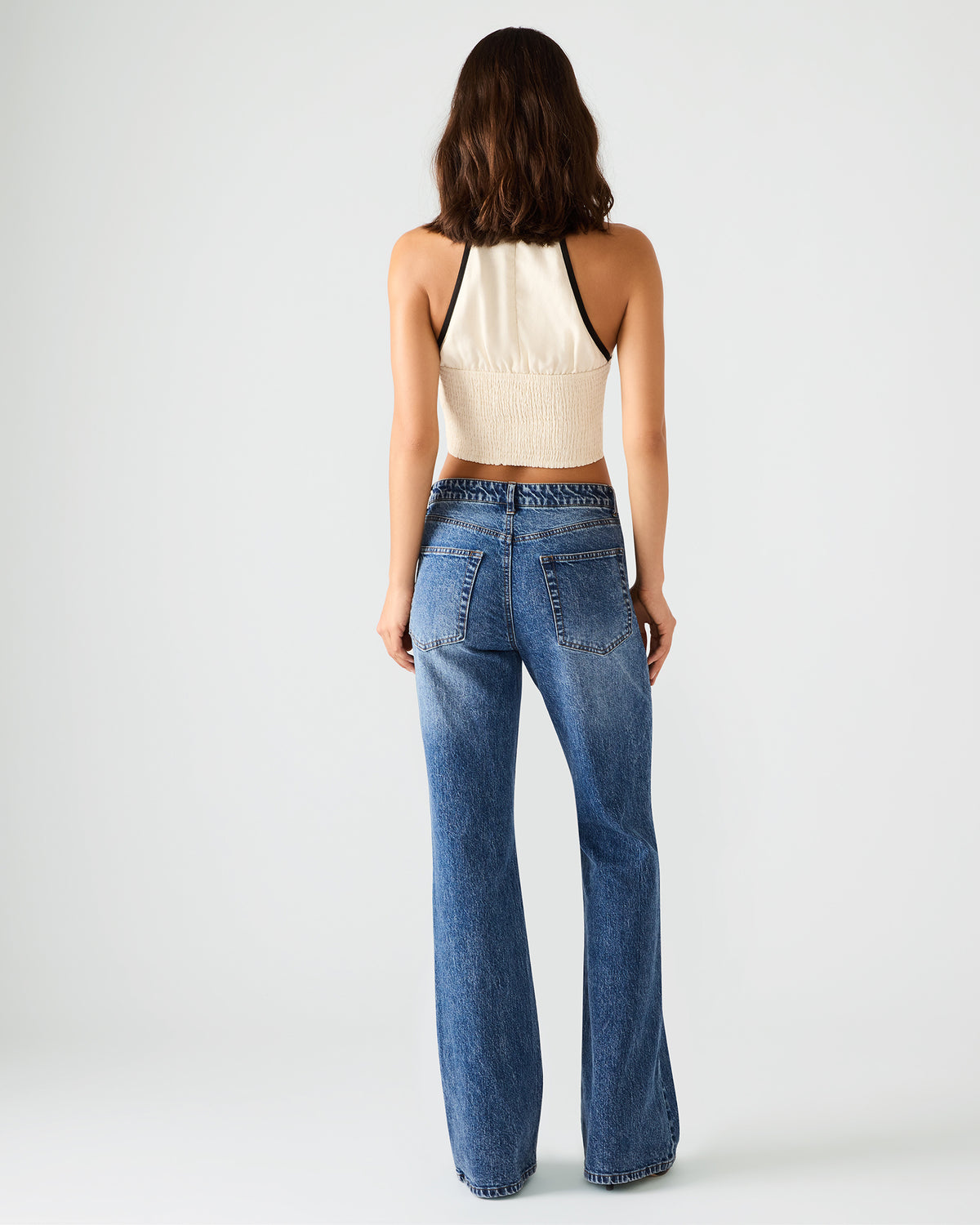 Steve Madden IRYS Dark Navy High-Rise Flare Gold Detail Buttons Women's Jean