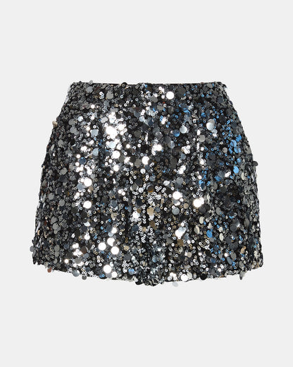 Steve Madden CELESTINE Silver Pull-On Embellished Sequin Women's Shorts
