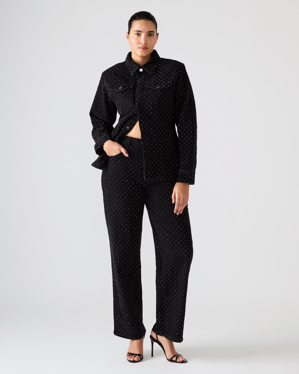 Steve Madden AVALINE Crystal Black Straight-Leg Rhinestone Embellished Denim Women's Jeans