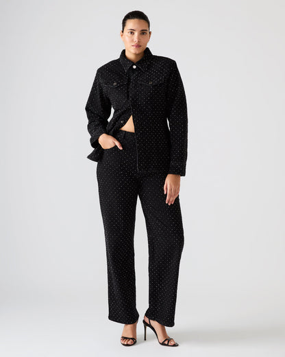 Steve Madden AVALINE Crystal Black Straight-Leg Rhinestone Embellished Denim Women's Jeans