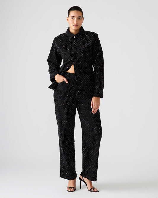Steve Madden AVALINE Crystal Black Straight-Leg Rhinestone Embellished Denim Women's Jeans