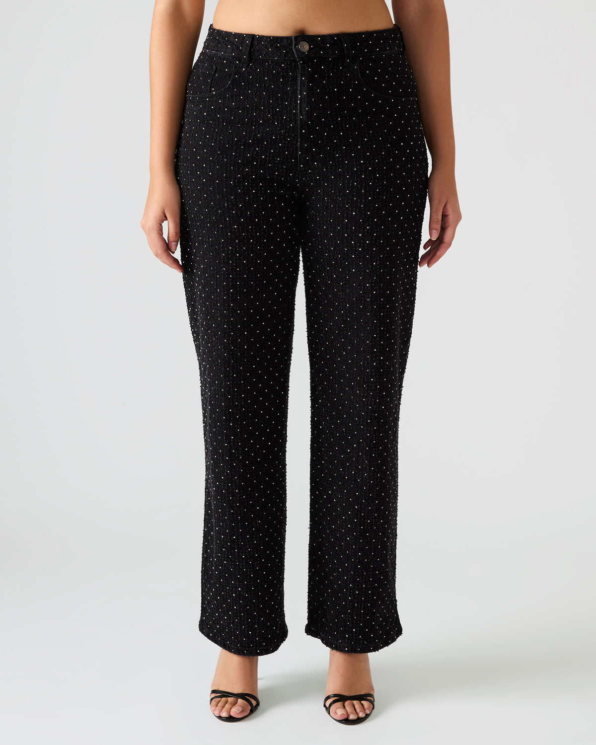 Steve Madden AVALINE Crystal Black Straight-Leg Rhinestone Embellished Denim Women's Jeans