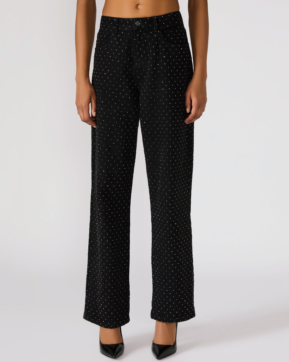 Steve Madden AVALINE Crystal Black Straight-Leg Rhinestone Embellished Denim Women's Jeans