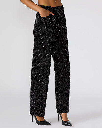 Steve Madden AVALINE Crystal Black Straight-Leg Rhinestone Embellished Denim Women's Jeans