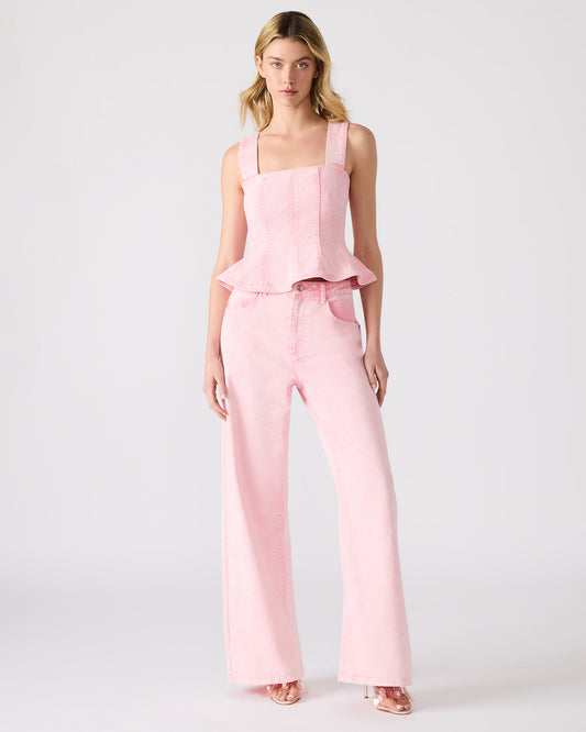 Steve Madden ROZ Pink Wide-Leg Washed Denim Women's Pant