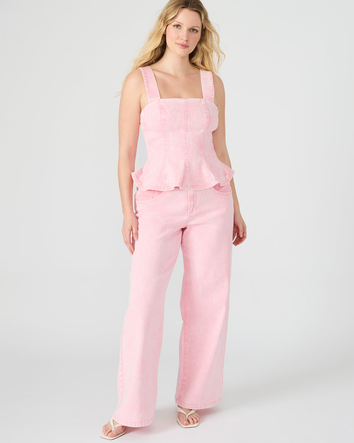 Steve Madden ROZ Pink Wide-Leg Washed Denim Women's Pant