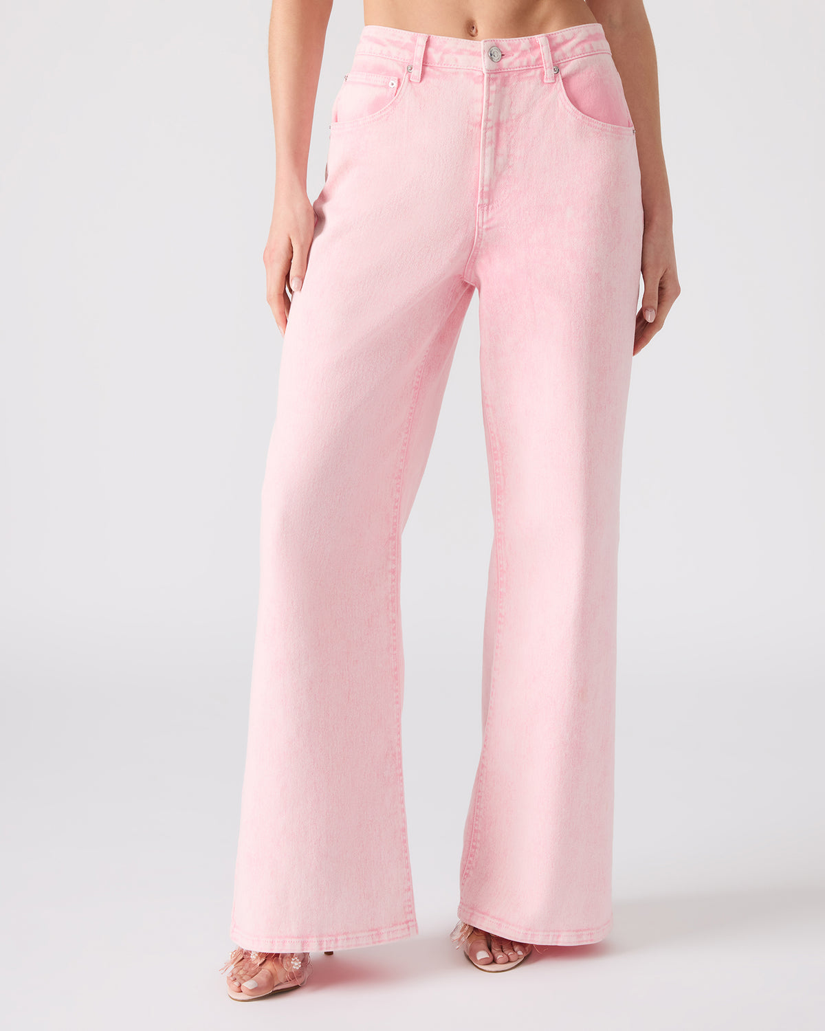 Steve Madden ROZ Pink Wide-Leg Washed Denim Women's Pant