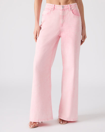Steve Madden ROZ Pink Wide-Leg Washed Denim Women's Pant