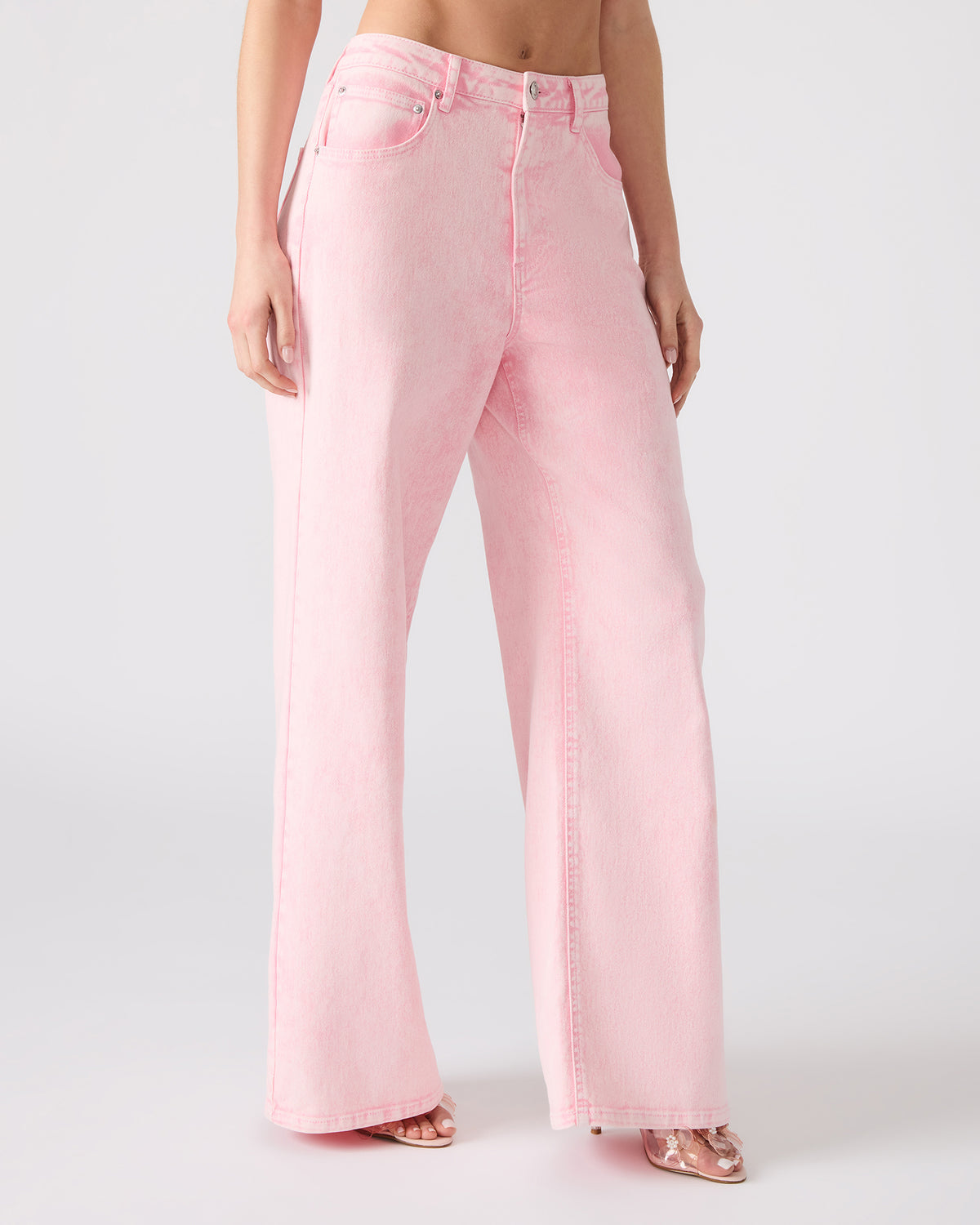 Steve Madden ROZ Pink Wide-Leg Washed Denim Women's Pant